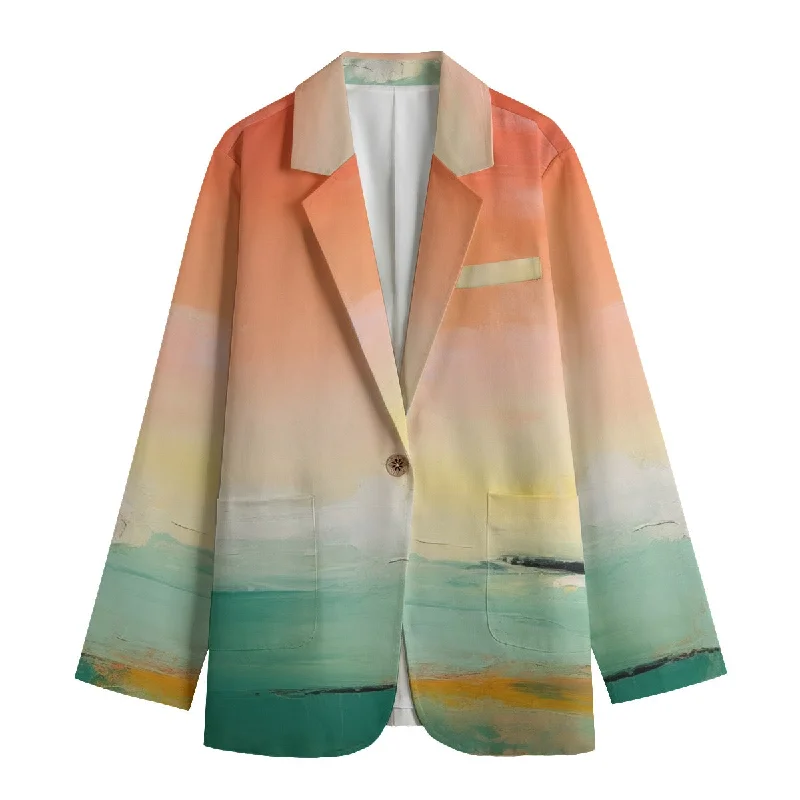 All-Over Print Women's Leisure Blazer | 245GSM Cotton 73 landscape, abstract, print Women's Handmade Blazer All-Over Print Women's Leisure Blazer | 245GSM Cotton 73 landscape, abstract, print Women's Handmade Blazer