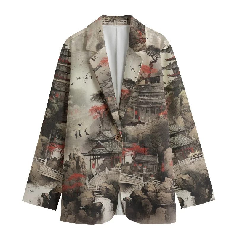 All-Over Print Women's Leisure Blazer | 245GSM Cotton65 Asian print Women's High-End Blazer All-Over Print Women's Leisure Blazer | 245GSM Cotton65 Asian print Women's High-End Blazer
