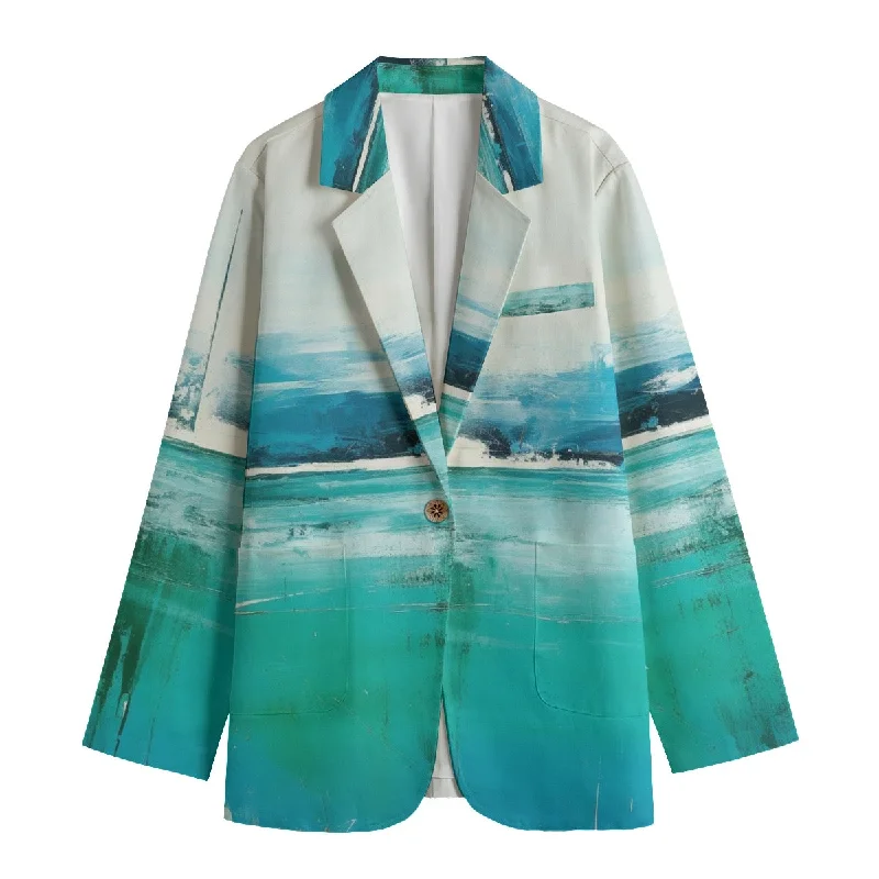 All-Over Print Women's Leisure Blazer | 245GSM Cotton59 aqua print Women's Premium Blazer All-Over Print Women's Leisure Blazer | 245GSM Cotton59 aqua print Women's Premium Blazer