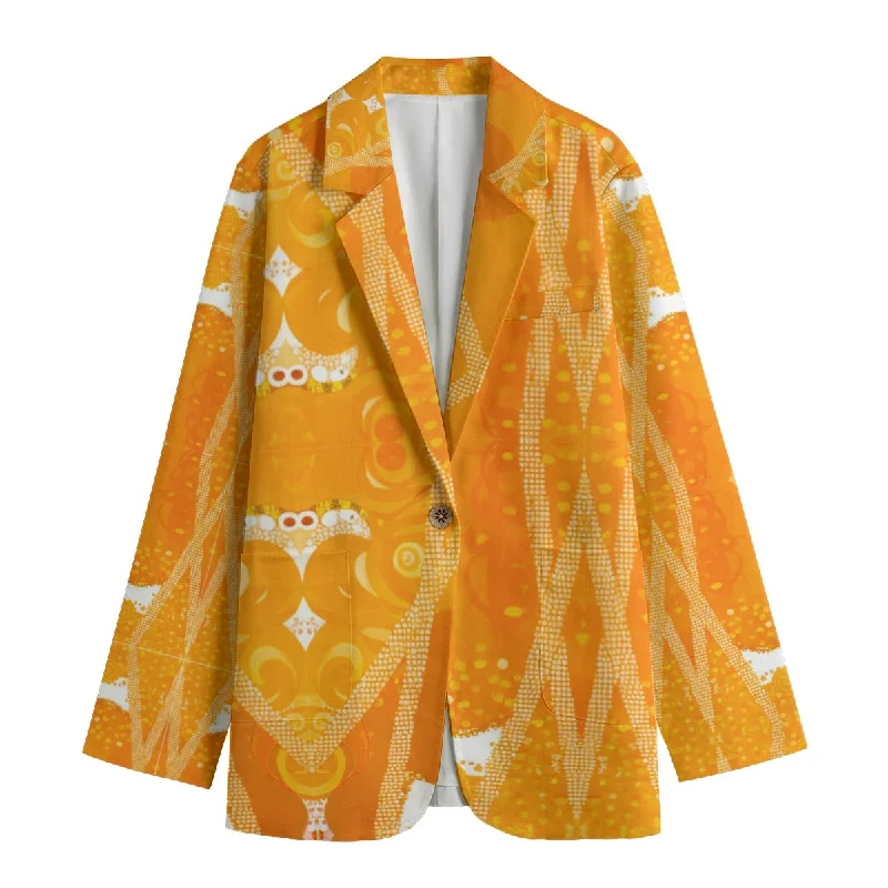 All-Over Print Women's Leisure Blazer | 245GSM Cotton 337 yellow, abstract pattern Women's Boutique Suit All-Over Print Women's Leisure Blazer | 245GSM Cotton 337 yellow, abstract pattern Women's Boutique Suit