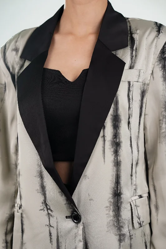 Ashen Aura Satin Shacket Blazer Women's Elegant Jacket