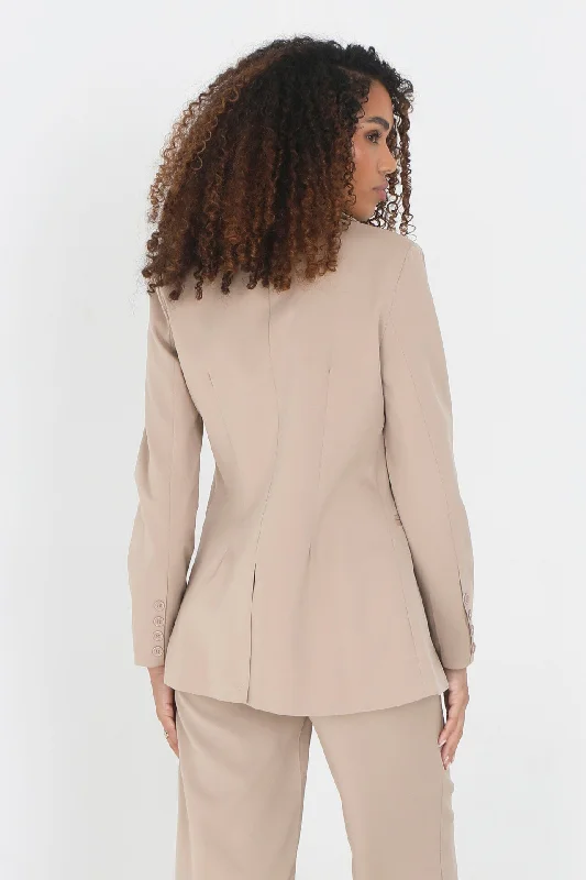 BEIGE BUTTON FASTENED LONG SLEEVE TAILORED BLAZER Women's Classic Blazer
