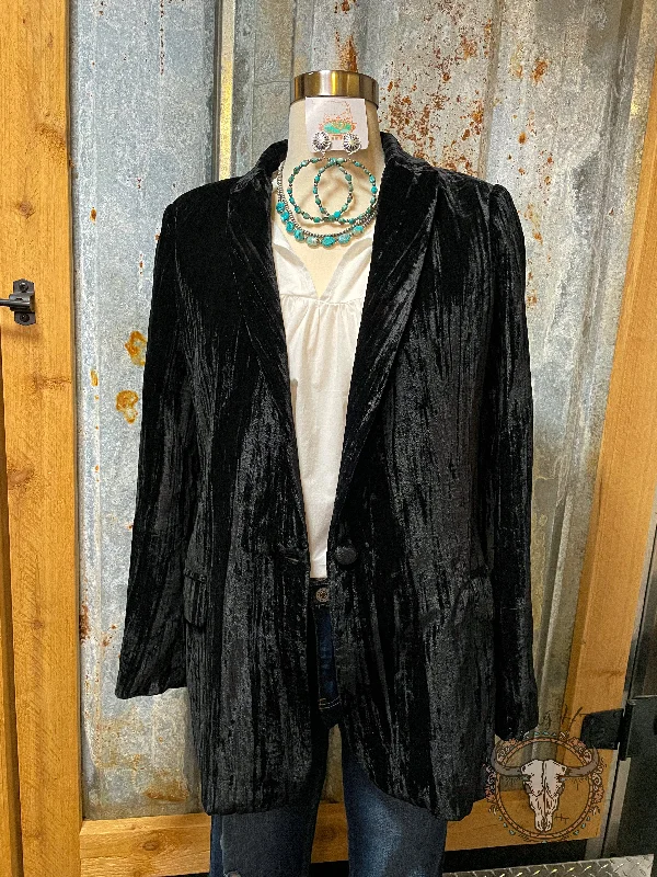 Black Crushed Velvet Blazer Women's Leather Blazer