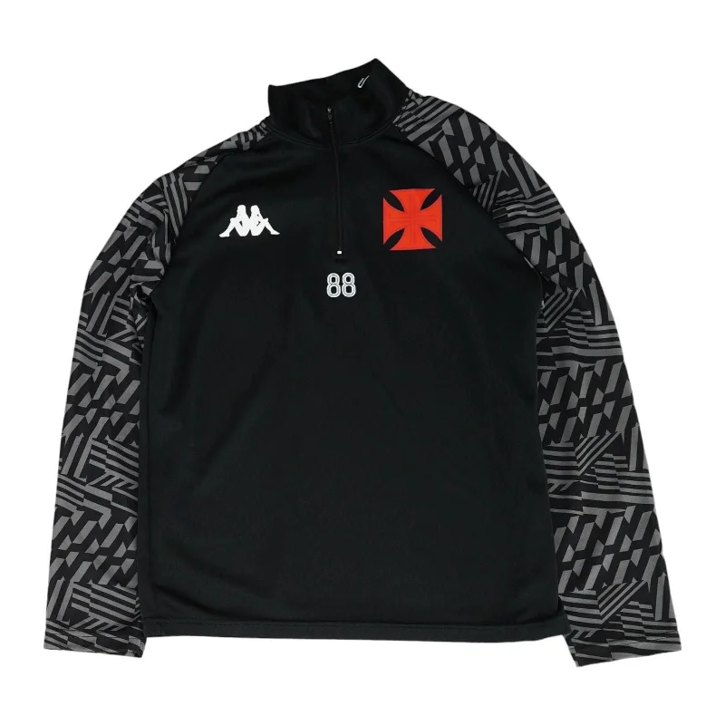 Black Graphic 1/4 Zip Pullover Asymmetrical Hem Sweater