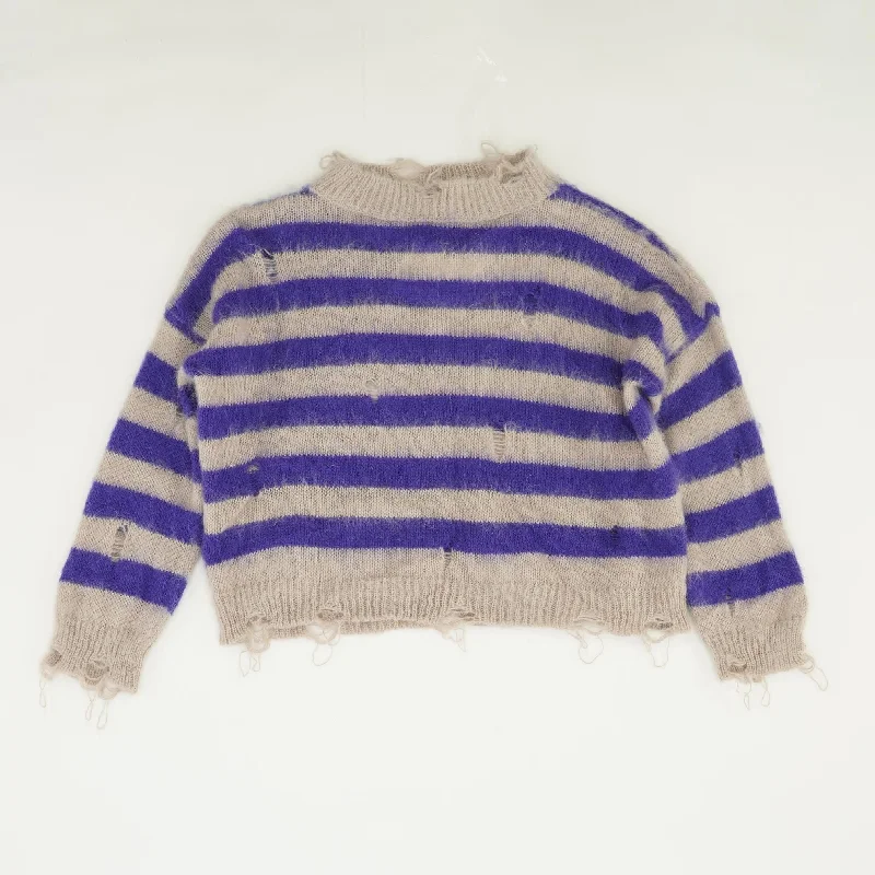 Blue Striped Pullover Sweater Leg Sleeve Comfort