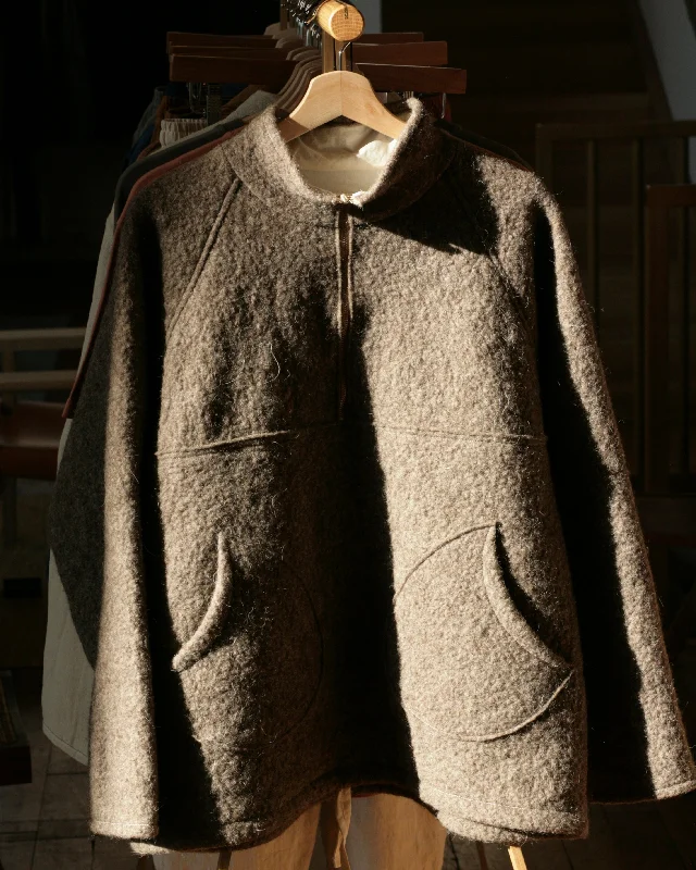 Half-Zip Pullover | Handmade Natural Wool Felt Oblong Neck Pullover