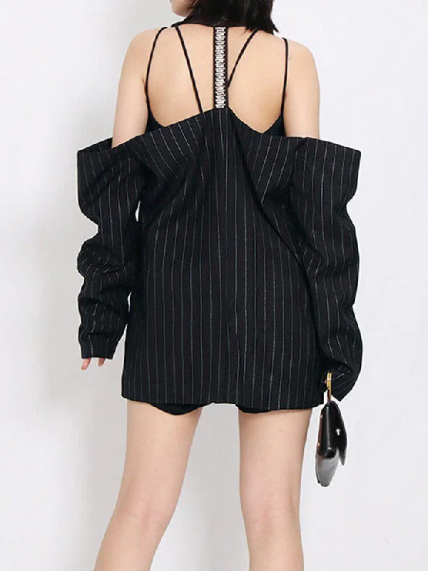 Cut-Out Striped Blazer Women's Vintage Jacket