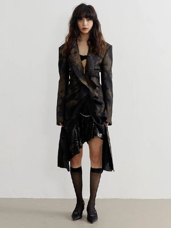 Dark Floral Asymmetric Blazer Women's High-End Blazer