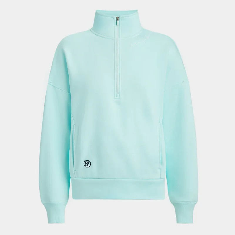 G/FORE WOMEN PRAY FOR BIRDIES FRENCH TERRY QUARTER ZIP BOXY PULLOVER Crew Neck Wool