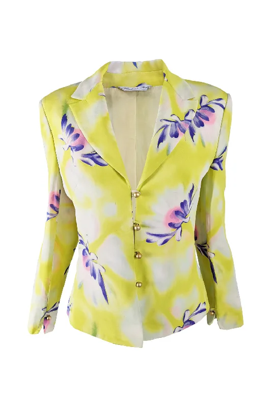 Gianni Versace Vintage Yellow Silk Shoulder Pads Blazer, 1990s Women's Luxurious Suit