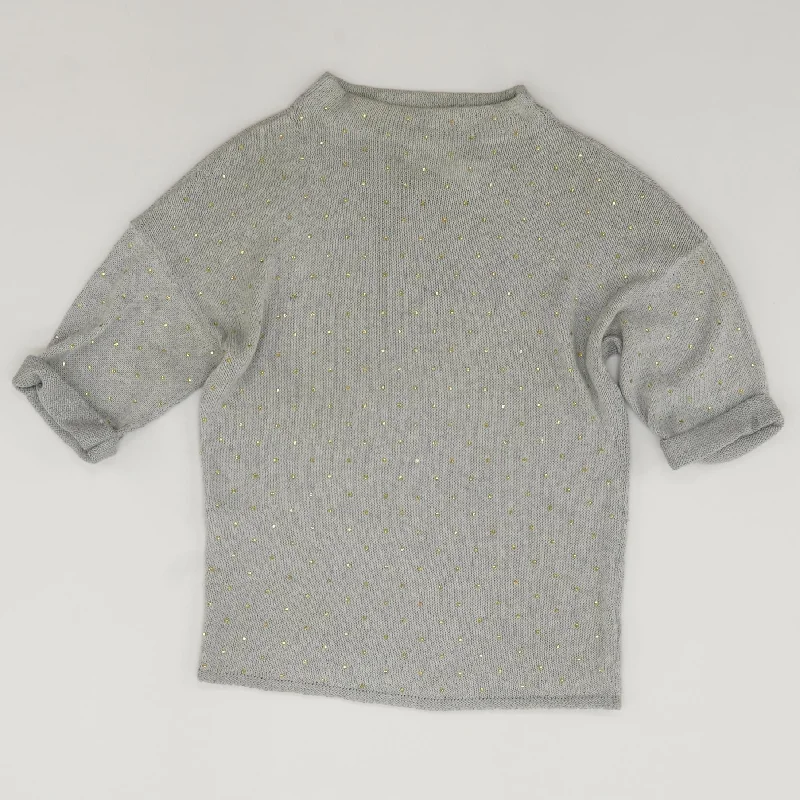 Gray Graphic Pullover Sweater Flutter Sleeve Feminine