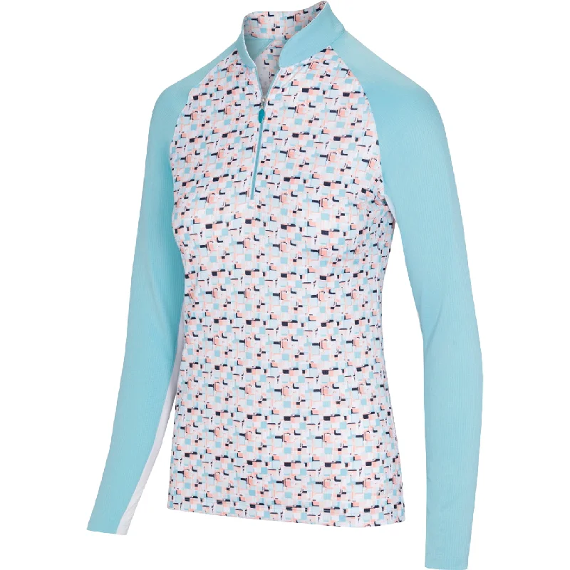 Greg Norman Women's Solar XP Prism Print 1/4 Zip Stretch Mock Pullover Solo Sleeve Pullover