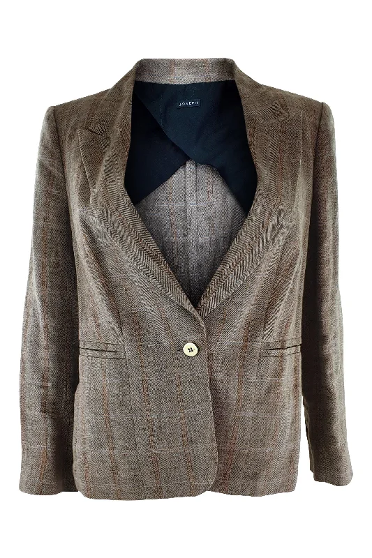 JOSEPH Window Pane Check Brown Linen Blazer (IT 42) Women's Fashion Blazer