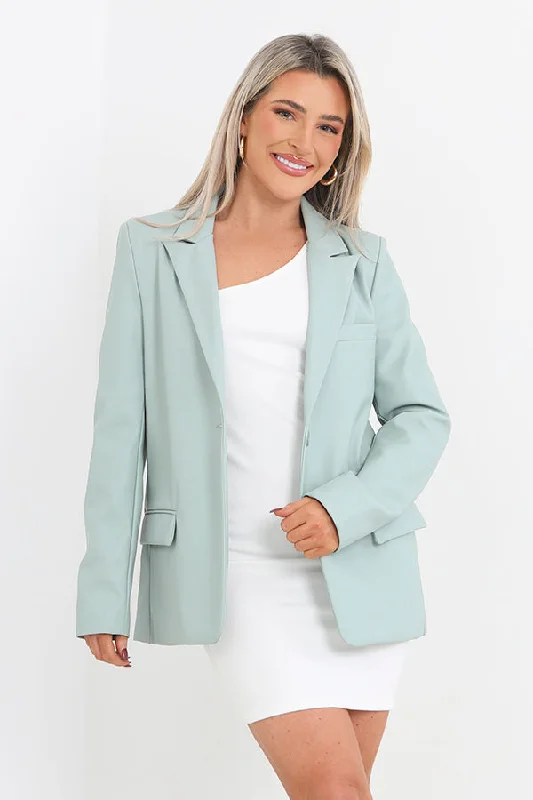 LONG SLEEVE POCKET DETAIL FAUX LEATHER BLAZER Women's High-End Blazer