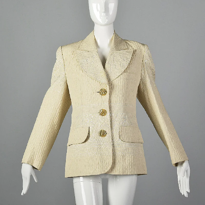 Medium Christian Lacroix 1990s Cream and Silver Blazer Women's Solid Blazer