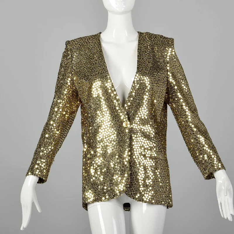 Medium Sonia Rykiel 1980s Gold Sequin Blazer Women's Elegant Blazer