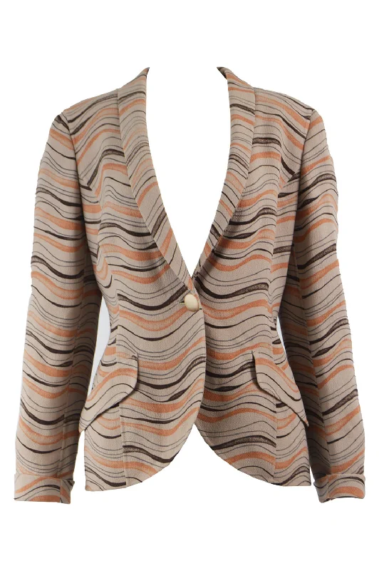 Womens Vintage Taupe & Orange Crepe Sculptural Blazer, 1980s Women's Classic Blazer