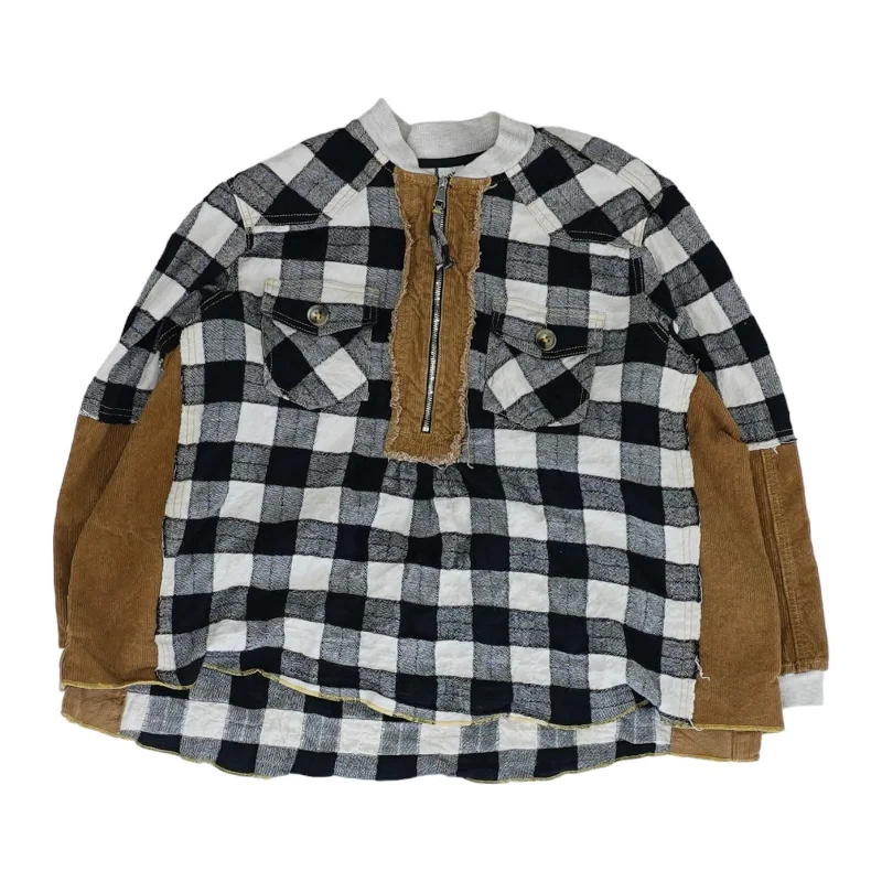 Multi Plaid 1/4 Zip Pullover Cap Sleeve Casual