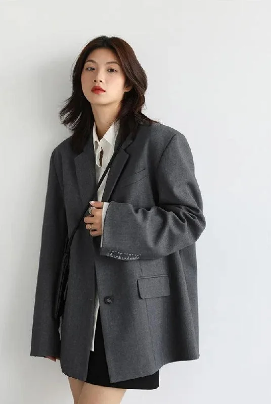Office Style Wide Shoulder Classy Blazer Women's Solid Blazer
