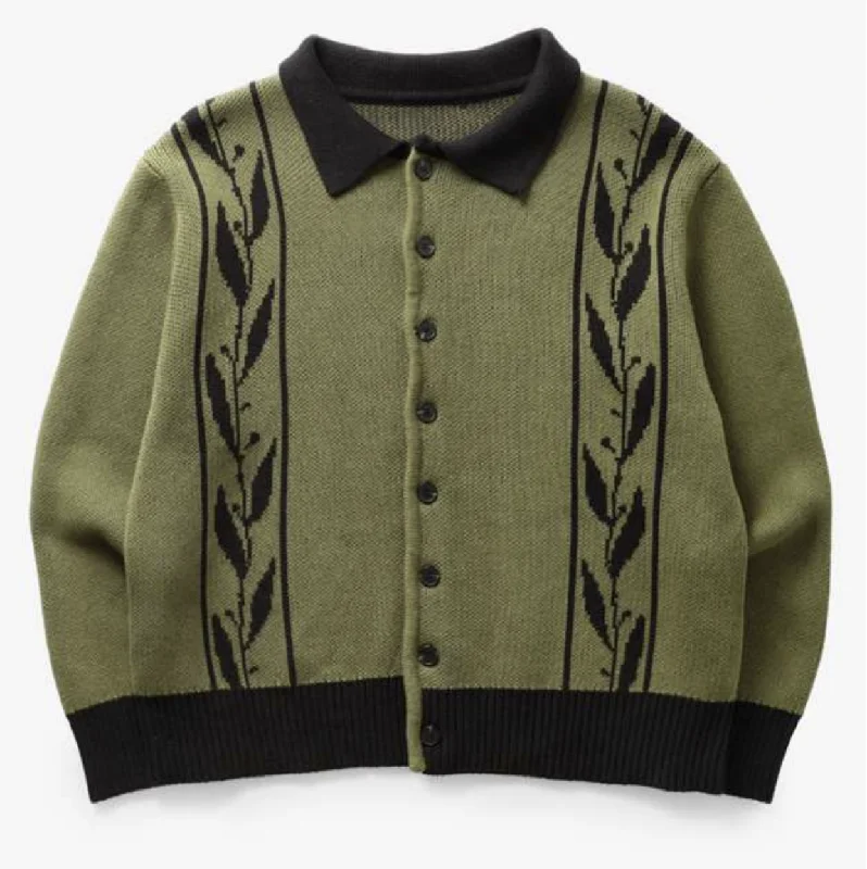 Olive Branch Pullover - Olive/Black Ruffle Neck Pullover