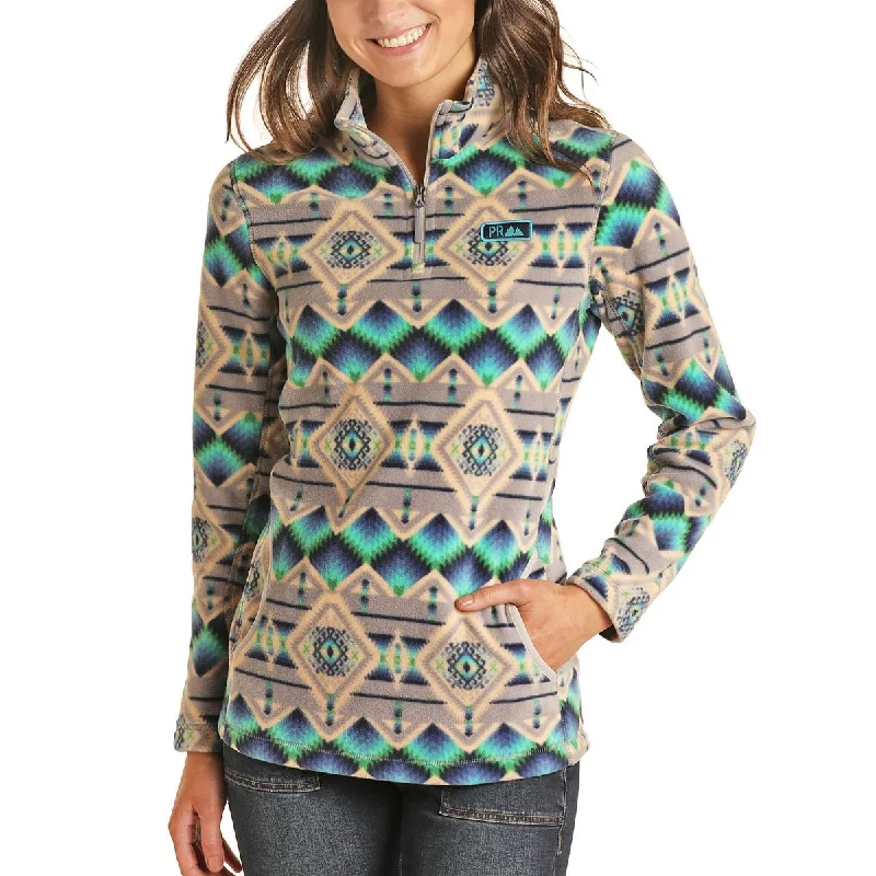 Panhandle Powder River Women's 1/4 Zip Pullover - Grey Blue Angora Wool Cozy