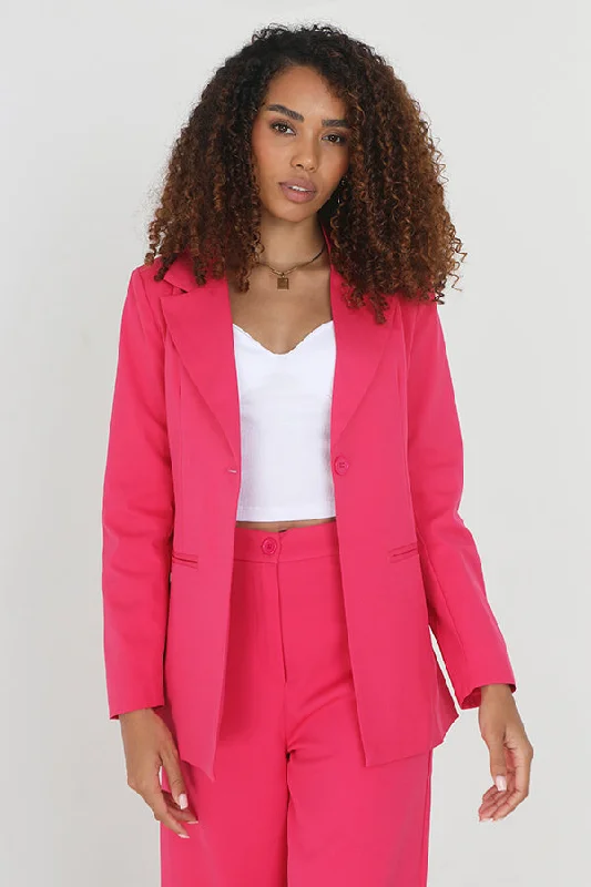 PINK BUTTON FASTENED LONG SLEEVE TAILORED BLAZER Women's Trendy Jacket