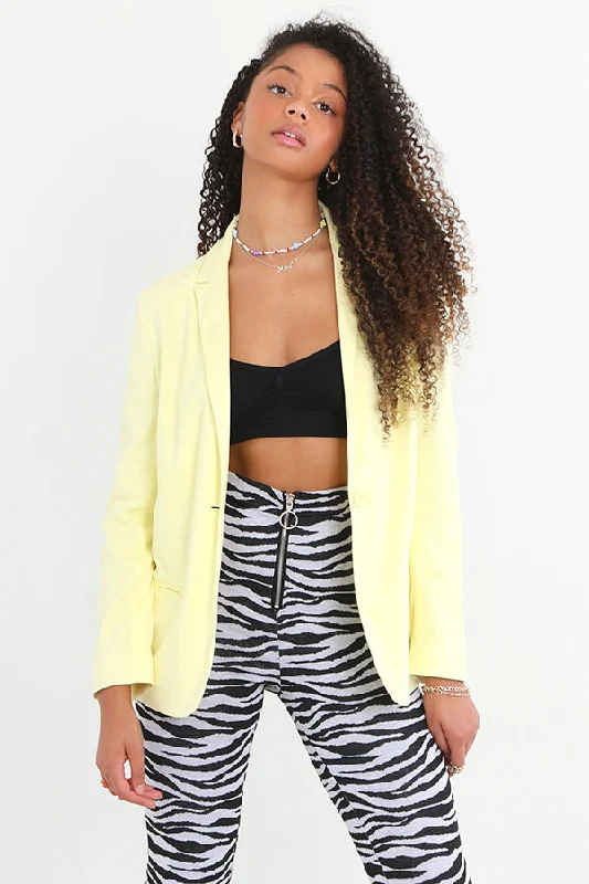 PLAIN LEMON YELLOW LONG SLEEVE JERSEY BLAZER Slim Fit Blazer
