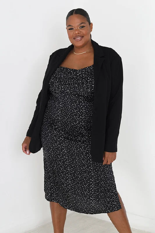 PLUS SIZE BLACK PLAIN SINGLE BUTTON BLAZER Women's Fashion Blazer