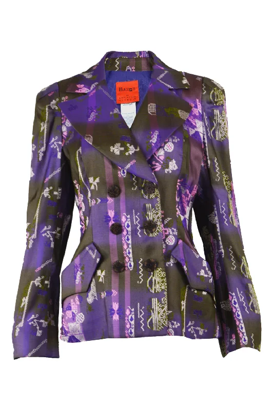Purple Brocade Vintage Women's Blazer, 1990s Women's Trendy Suit