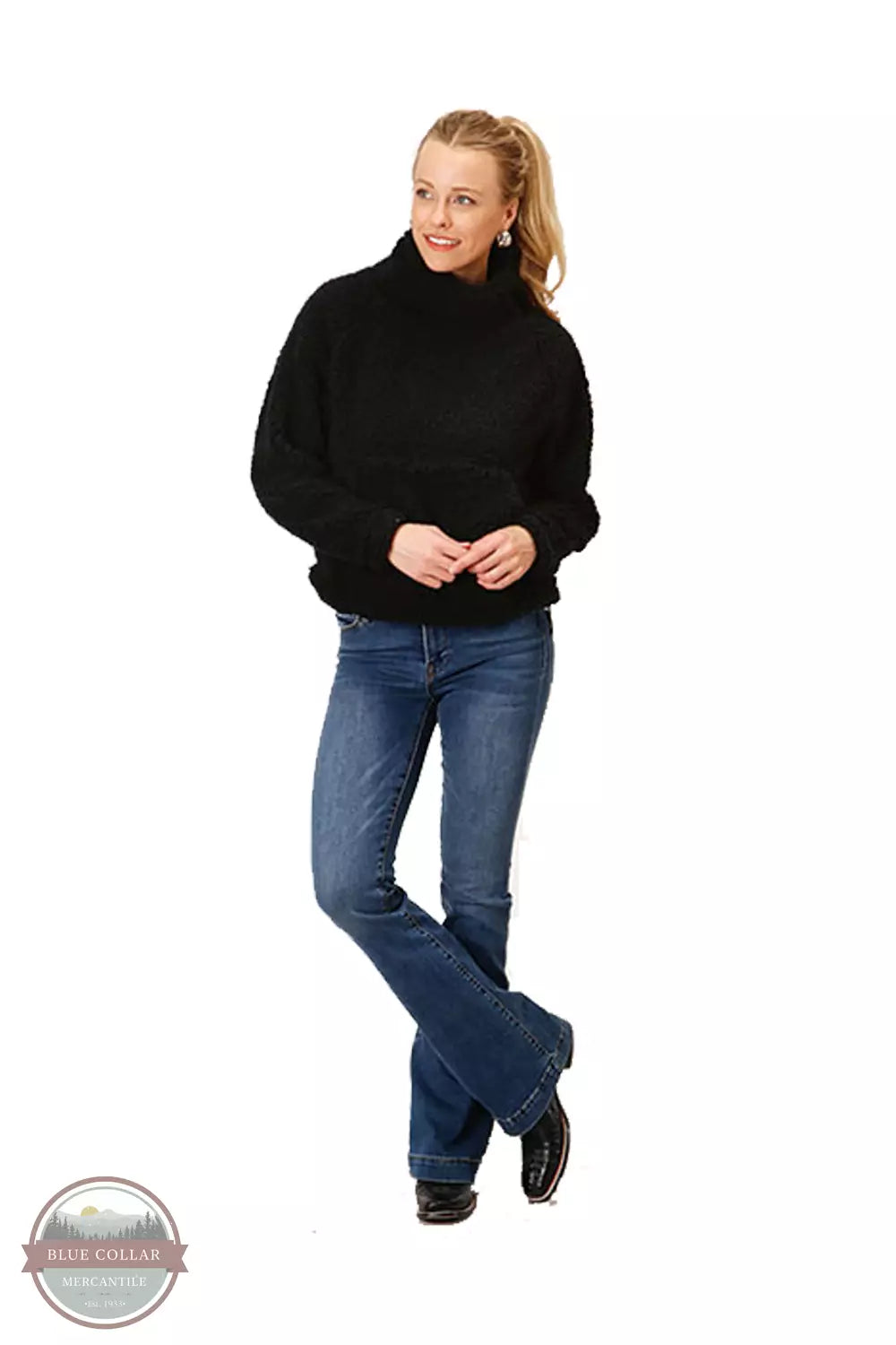 03-098-0250-6184 BL Polar Fleece Side Zip Pullover Fitted Ribbed Sweater