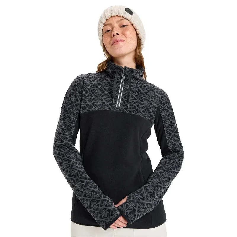 Sayna Half Zip Polar Pullover - True Black Jewel Neck Pullover