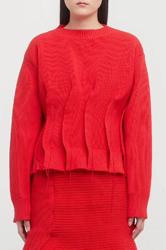 Sacai Knit Pullover in Red Crew Neck Wool