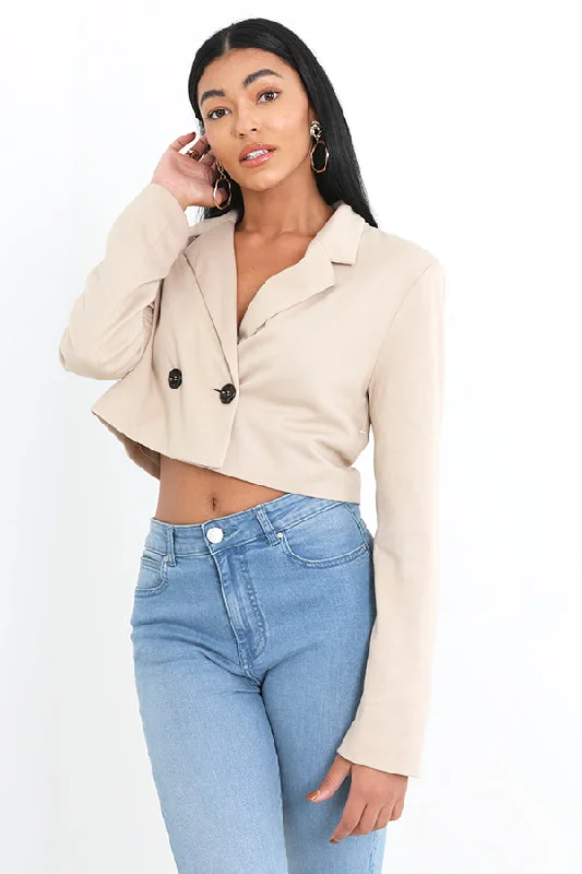 STONE JERSEY DOUBLE BREASTED CROPPED BLAZER Women's Boutique Suit