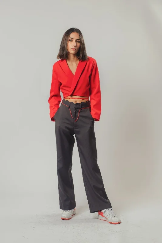 Strings Attached Cropped Blazer in Red Women's Vintage Suit