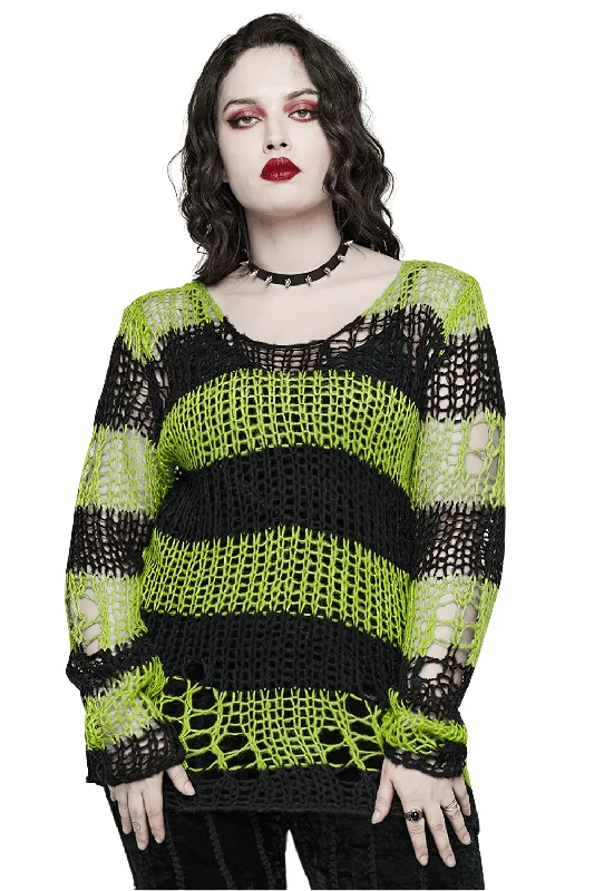 Stylish Distressed Striped Mohair Pullover Sweater Peter Pan Collar