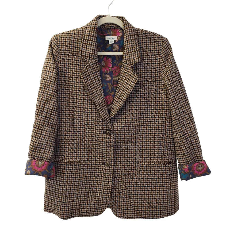 Sundance The Janae Houndstooth Wool Blend Blazer In Mocha Plaid Size XS Women's Custom Jacket