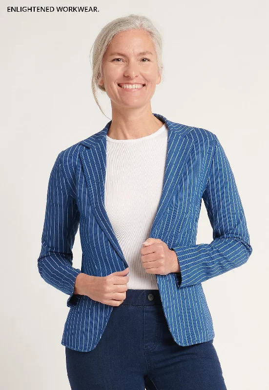 Transcendent Blazer (Aegean Pinstripe) Women's Simple Jacket