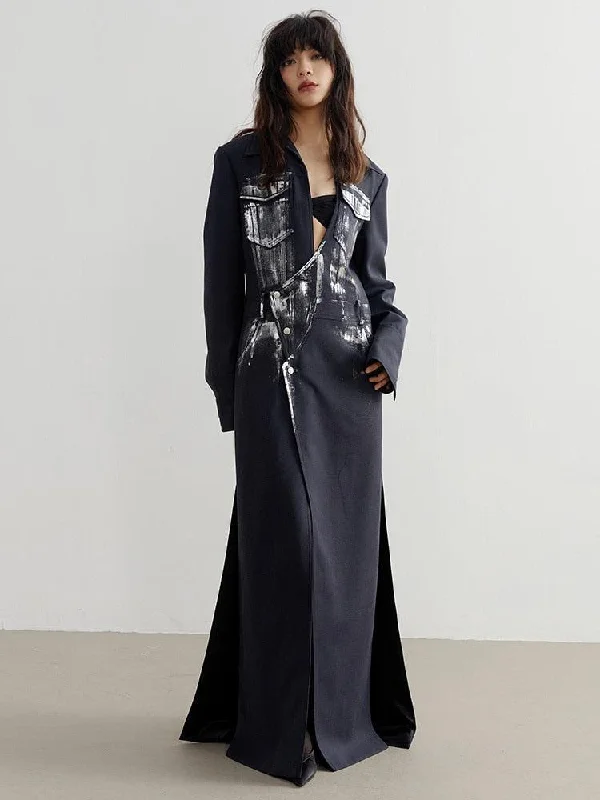 White Distressed Long Blazer Women's Custom Suit