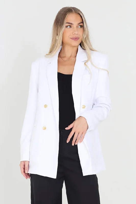 WHITE DOUBLE BREASTED PADDED SHOULDER BLAZER Women's Boutique Suit