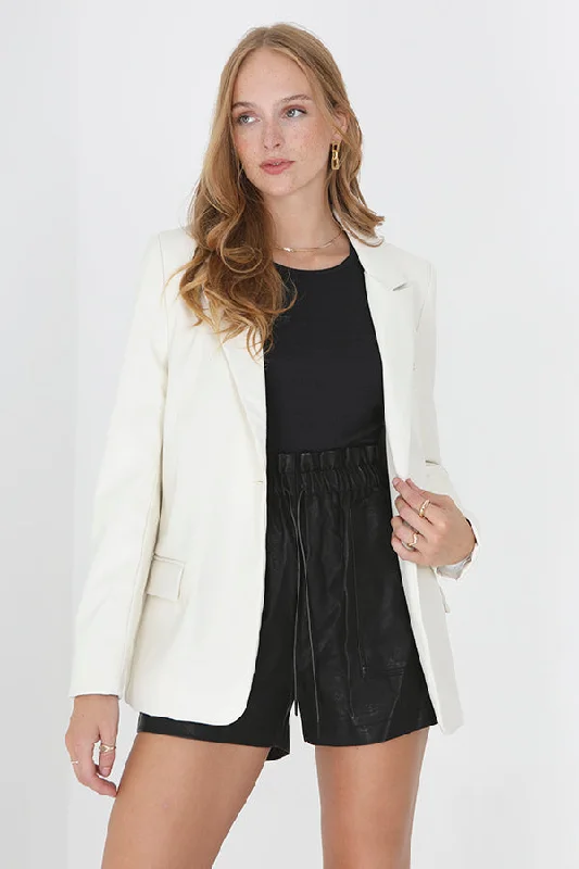 WHITE / LIGHT LEMON FAUX LEATHER BLAZER Women's Vintage Suit