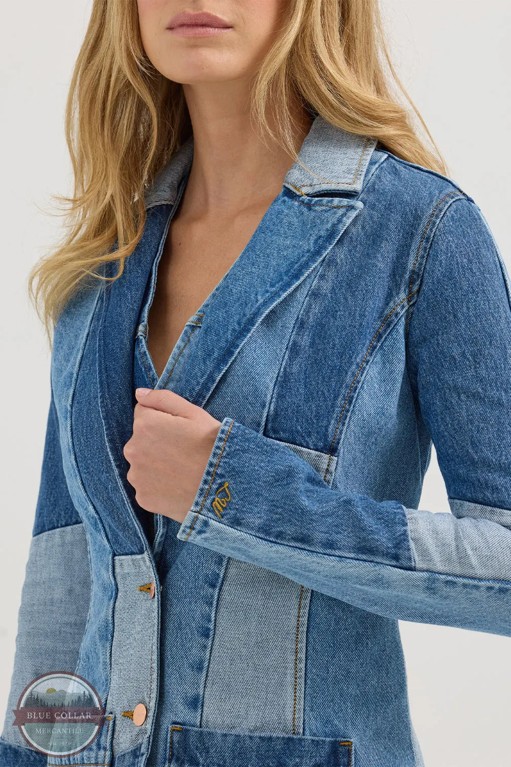 112360673 Lainey Wilson Patchwork Denim Blazer Women's Luxurious Jacket