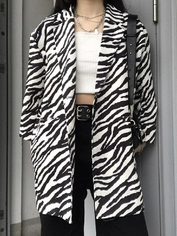 Zebra Print Long Blazer Women's Unique Blazer