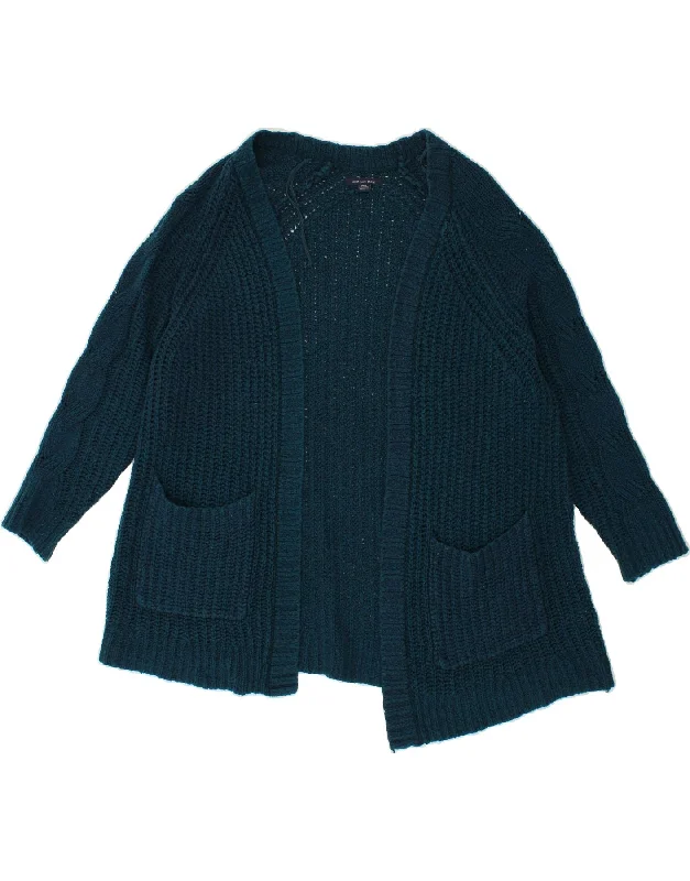 AMERICAN EAGLE Womens Open Cardigan Sweater UK 14 Medium Blue Cotton Terry Terry Cloth Terry Knit