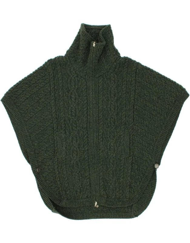 ARAN CRAFTS Womens Poncho Cardigan Sweater UK 14 Medium Green Merino Wool Hooded Caped Shawl Collar ARAN CRAFTS Womens Poncho Cardigan Sweater UK 14 Medium Green Merino Wool Hooded Caped Shawl Collar