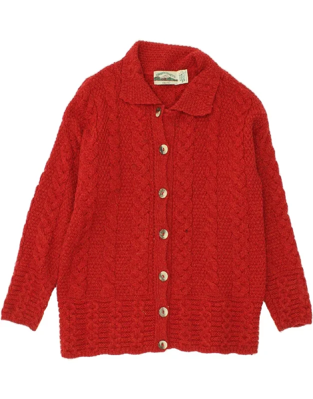 ARANCRAFTS Womens Cardigan Sweater UK 16 Large Red Merino Wool Fleece Cardigan Nylon Polyester