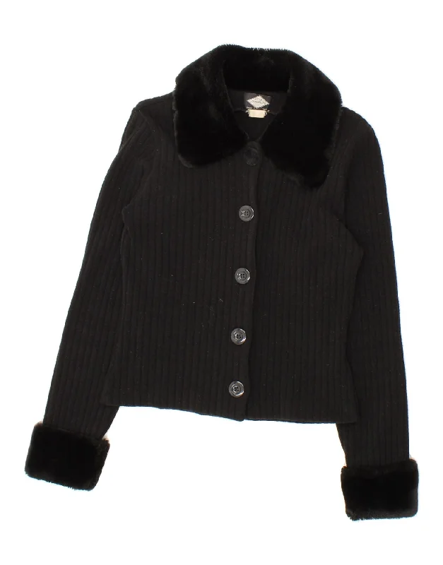 ATOS LOMBARDINI Womens Crop Cardigan Sweater UK 8 Small Black Ribbed Striped Patterned ATOS LOMBARDINI Womens Crop Cardigan Sweater UK 8 Small Black Ribbed Striped Patterned
