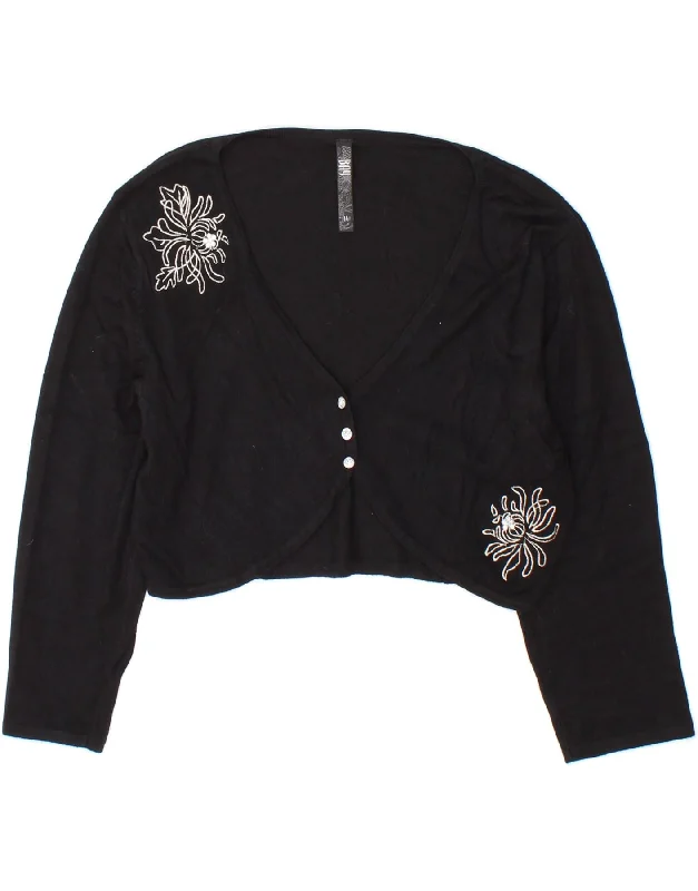 BAY Womens Crop Cardigan Sweater UK 14 Medium Black Viscose Mesh Blend Leather Blend Suede Blend BAY Womens Crop Cardigan Sweater UK 14 Medium Black Viscose Mesh Blend Leather Blend Suede Blend