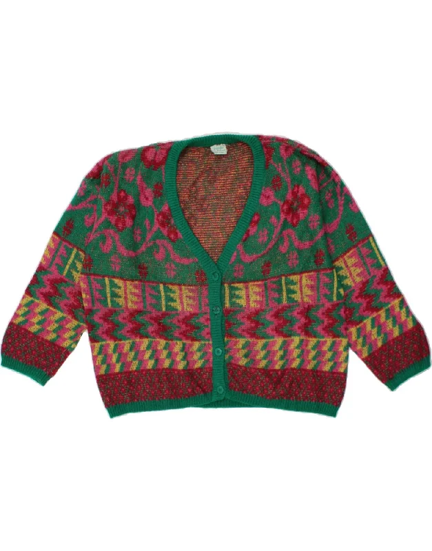 BENETTON Womens Abstract Pattern Oversized Cardigan Sweater IT 50 XL Green Stylish Fashionable Trendy BENETTON Womens Abstract Pattern Oversized Cardigan Sweater IT 50 XL Green Stylish Fashionable Trendy
