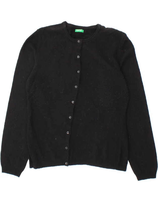 BENETTON Womens Cardigan Sweater UK 14 Large Black Virgin Wool Satin Blend Silk Blend Wool Blend BENETTON Womens Cardigan Sweater UK 14 Large Black Virgin Wool Satin Blend Silk Blend Wool Blend