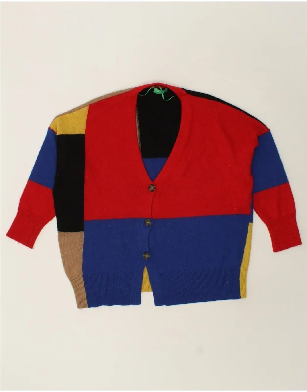 BENETTON Womens Cardigan Sweater UK 20 2XL Multicoloured Colourblock Herringbone Houndstooth Plaid BENETTON Womens Cardigan Sweater UK 20 2XL Multicoloured Colourblock Herringbone Houndstooth Plaid